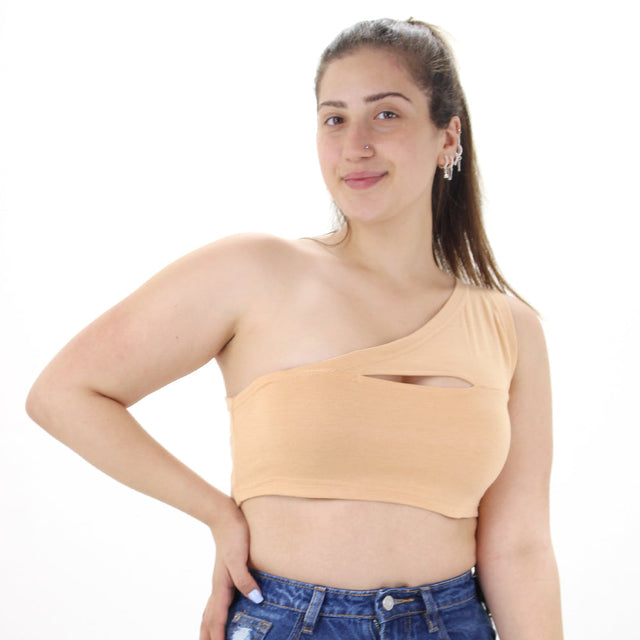 Image for Women's One shoulder Crop Top,Peach