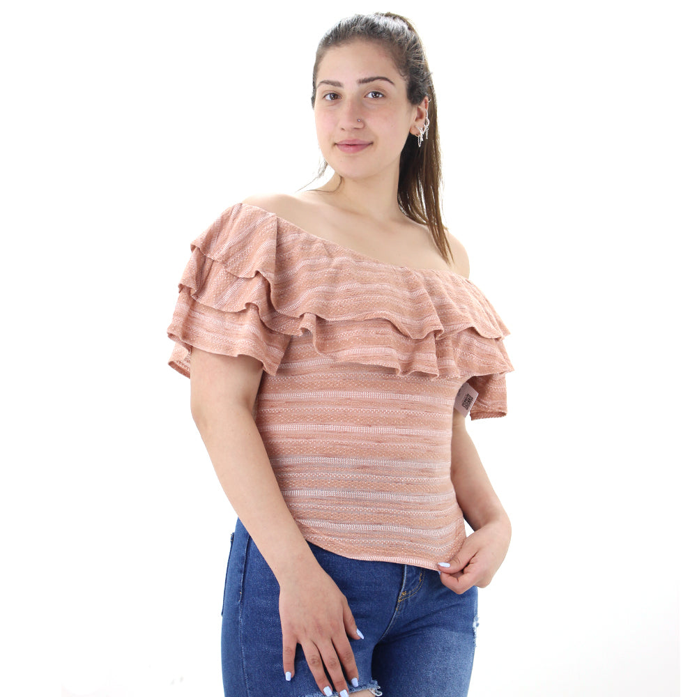 Image for Women's Textured Top With Layered Collar,Peach