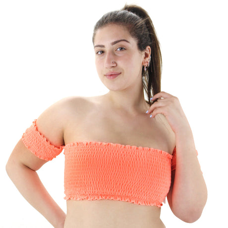 Image for Women's Smocked Off Shoulder Bikini Top,Orange