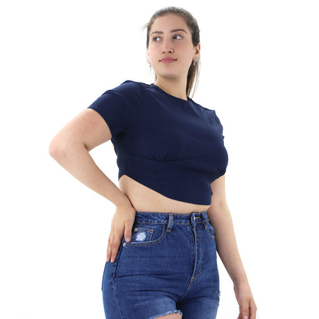 Image for Women's Open Back Crop Top,Navy