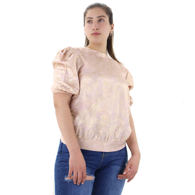 Image for Women's Mettalic Puff Sleeve Top,Light Pink