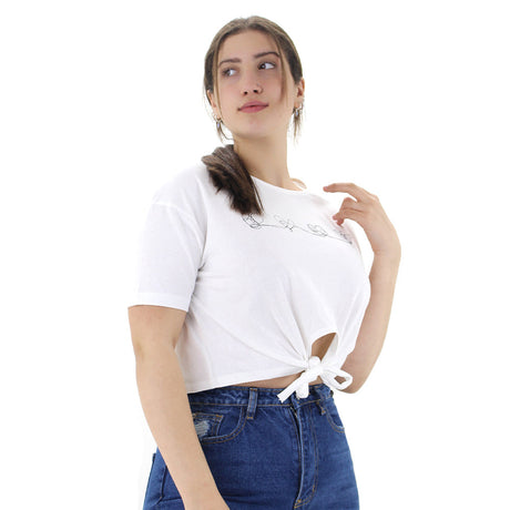 Image for Women's Tie Front Crop Top,White