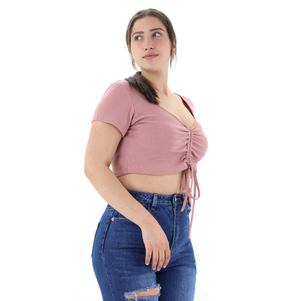 Image for Women's Ribbed Ruched Crop Top,Pink