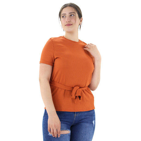 Image for Women's Ribbed Top With Belt,Brick