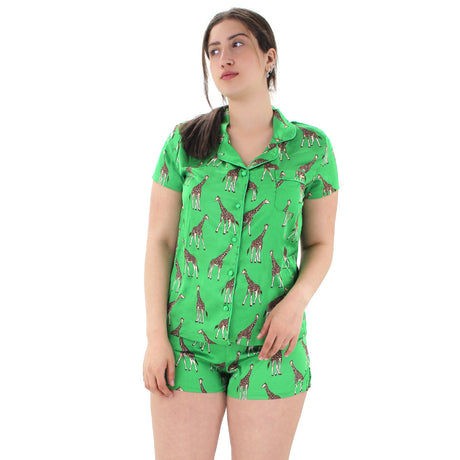 Image for Women's 2 Pcs Giraffe Print Piyjama Set,Green