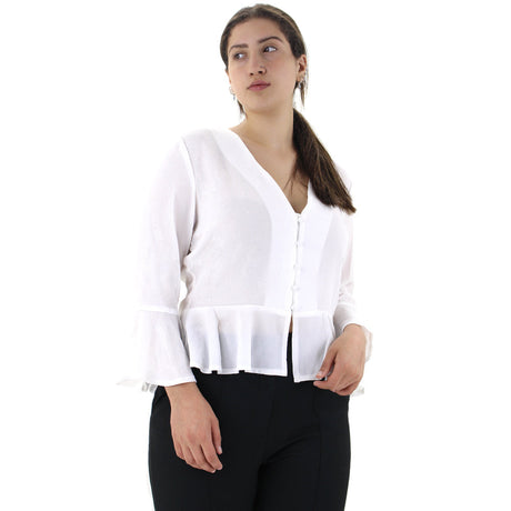 Image for Women's Crepe Button Peplum Blouse,White