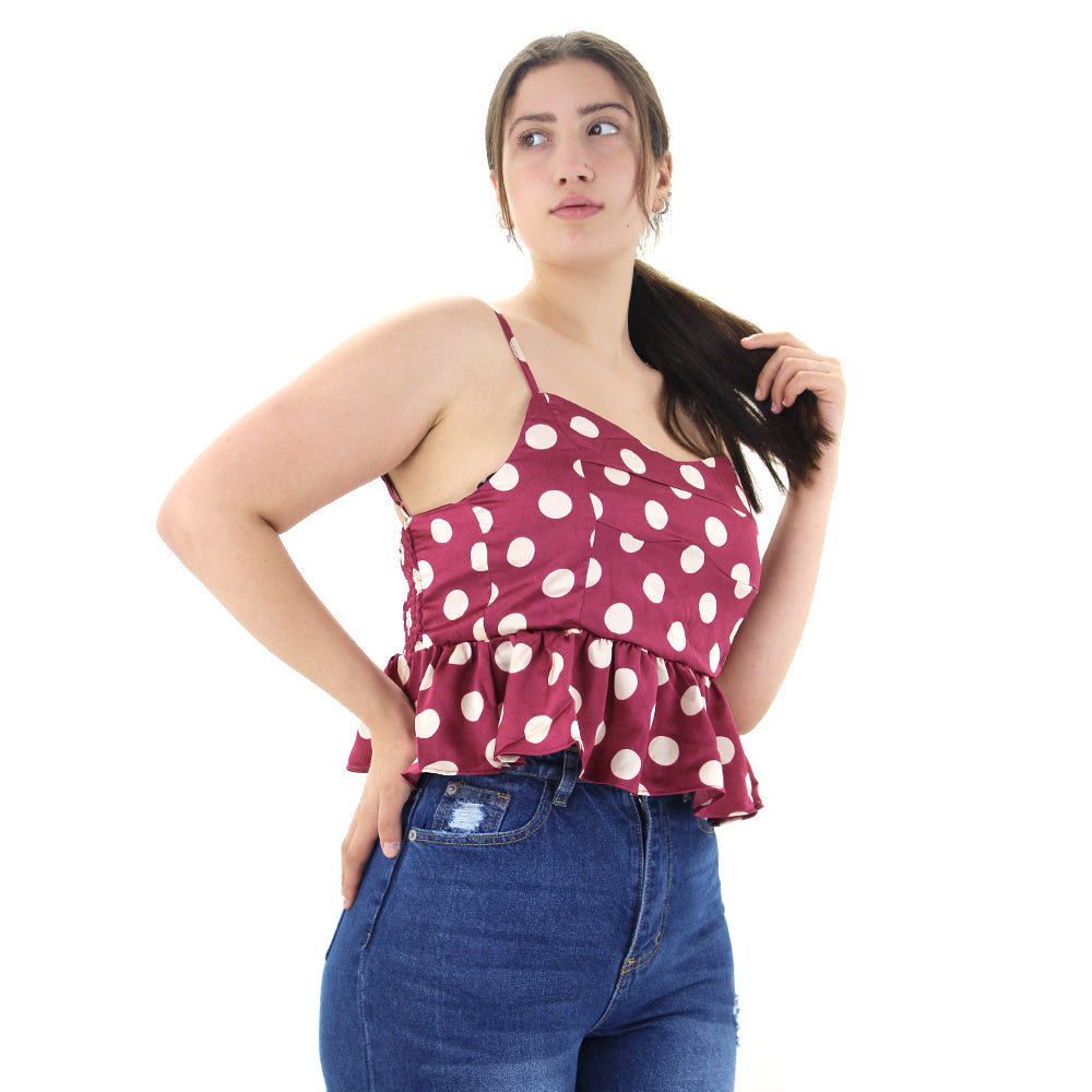 Image for Women's Ruffle Polka Dots Top,Berry