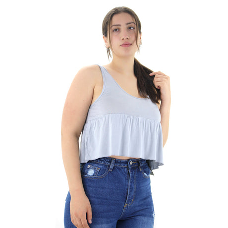 Image for Women's Ruffled Crop Top,Grey