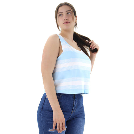 Image for Women's Striped Scoop Neck Top,Blue/White