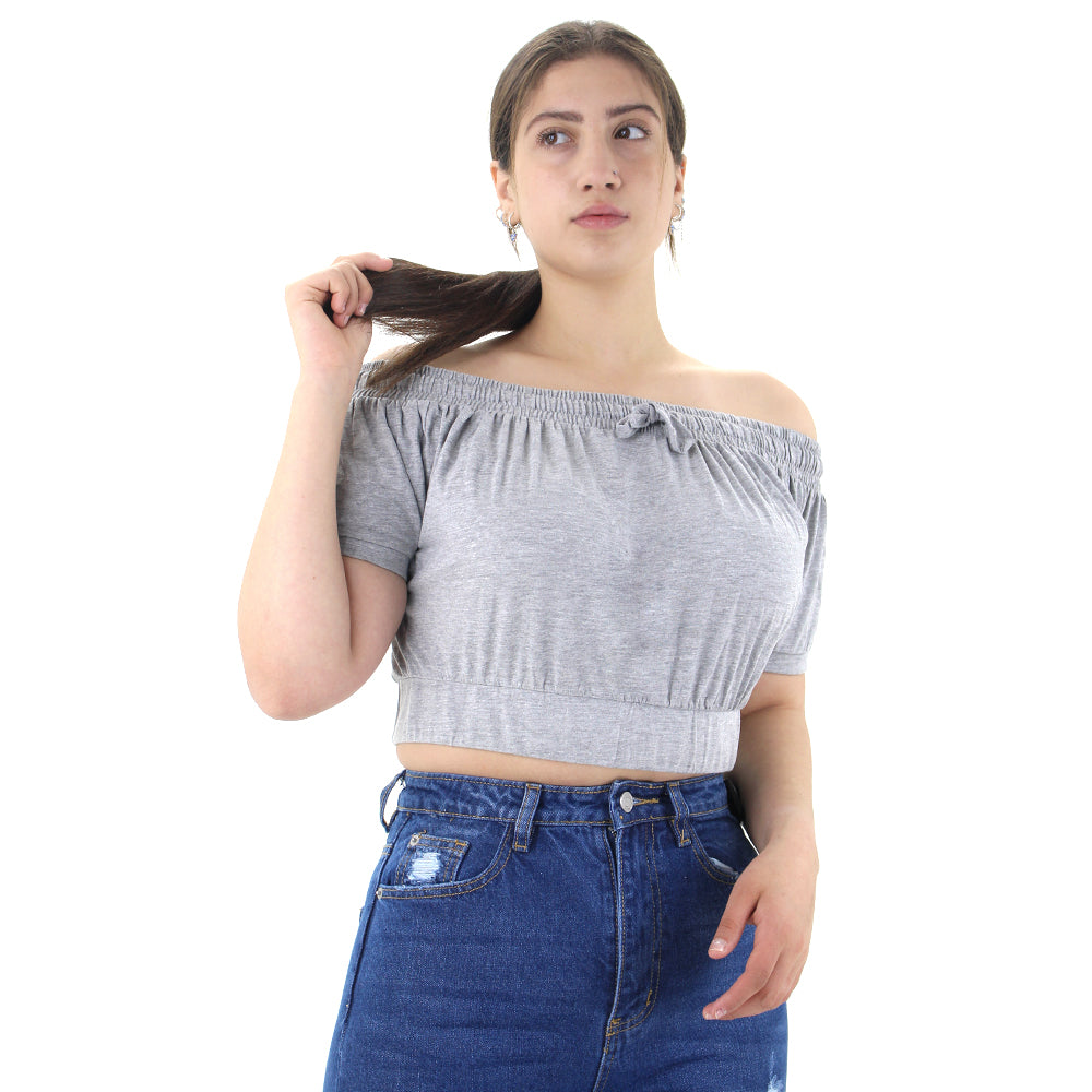 Image for Women's Off Shoulder Crop Top,Grey