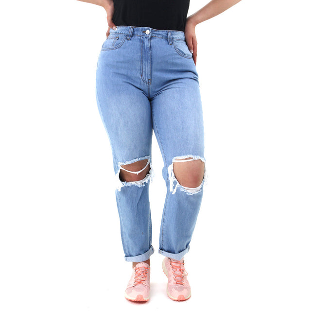 Image for Women's Ripped Knee Jeans,Light Blue