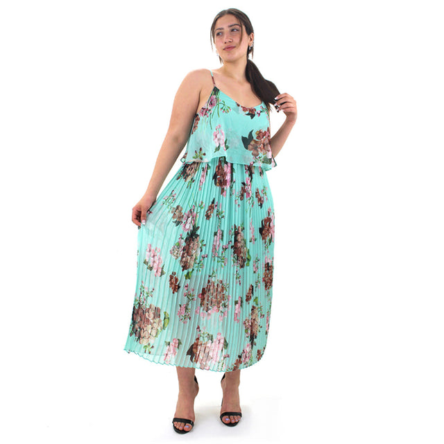 Women's Floral Pleated Midi Dress,Aqua – All Brands Factory Outlet