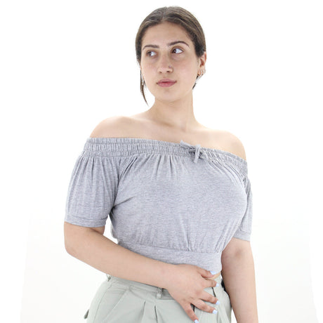 Image for Women's Off Shoulder Crop Top,Light Grey