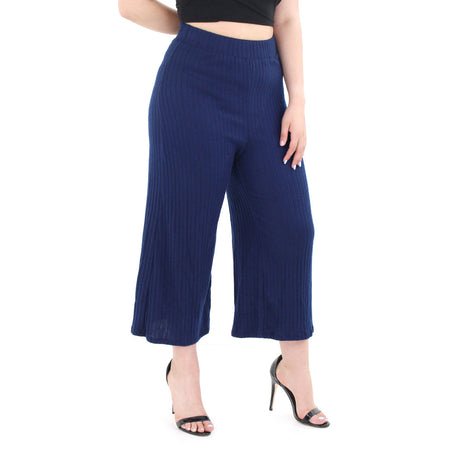 Image for Women's Ribbed Wide Leg Crop Pant,Navy