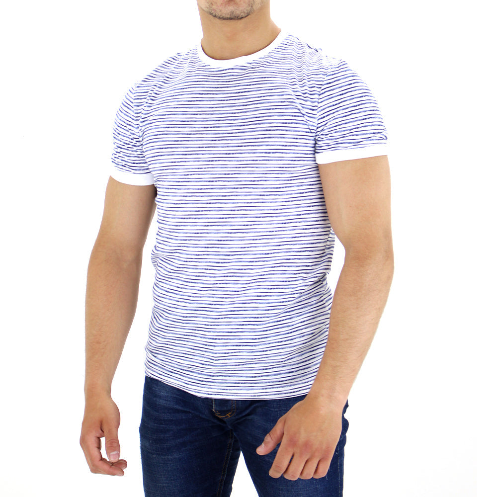 Image for Men's Striped Crew Neck Top,White/Navy