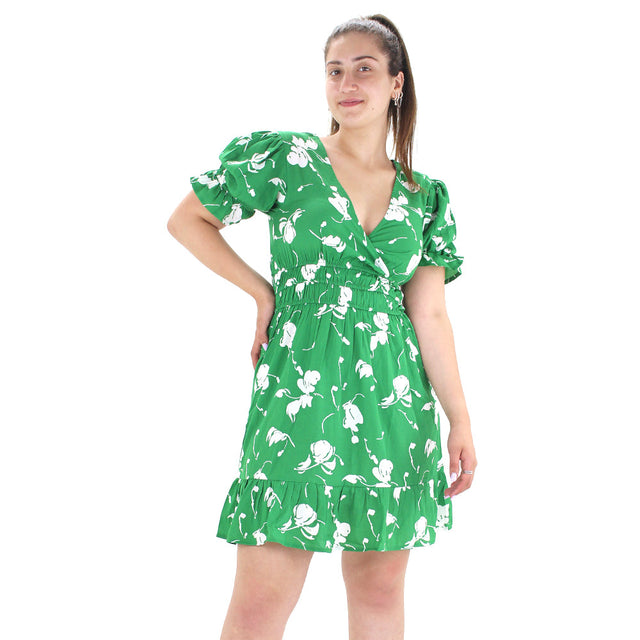 Image for Women's Floral Ruffle Puff Sleeve Dress,Green