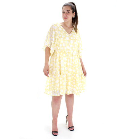 Image for Women's V-Neck Printed Chiffon Dress,Yellow