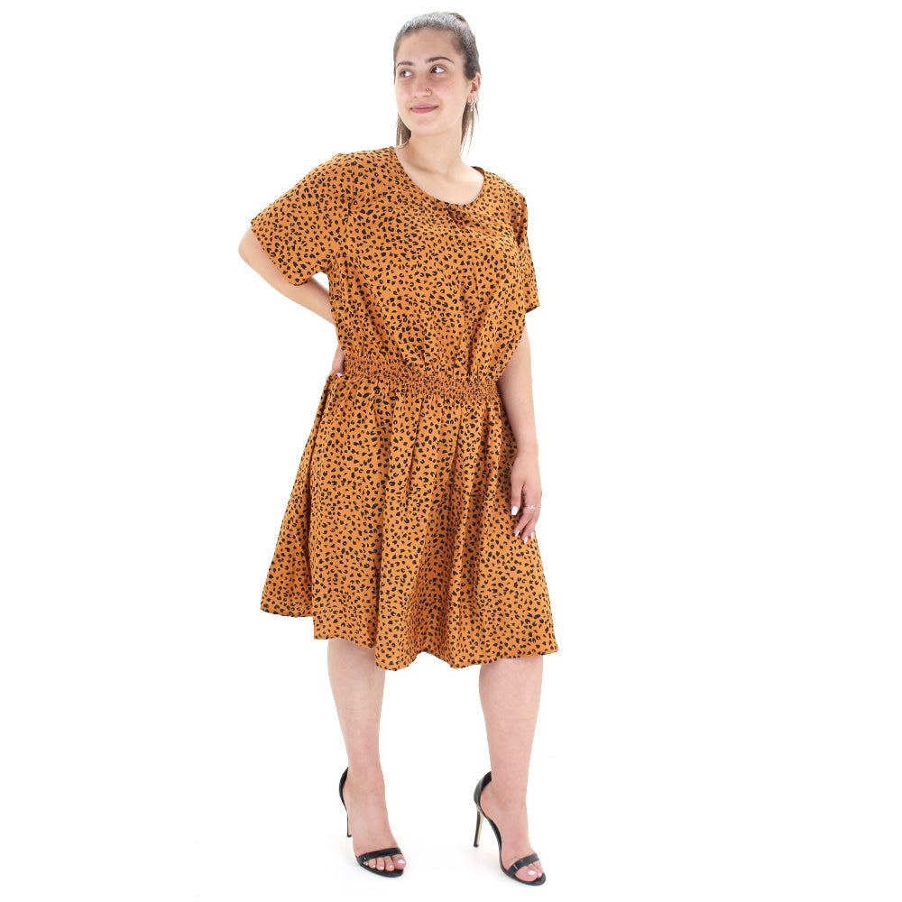 Image for Women's Elastic Waist Leopard Printed Dress,Light Brown