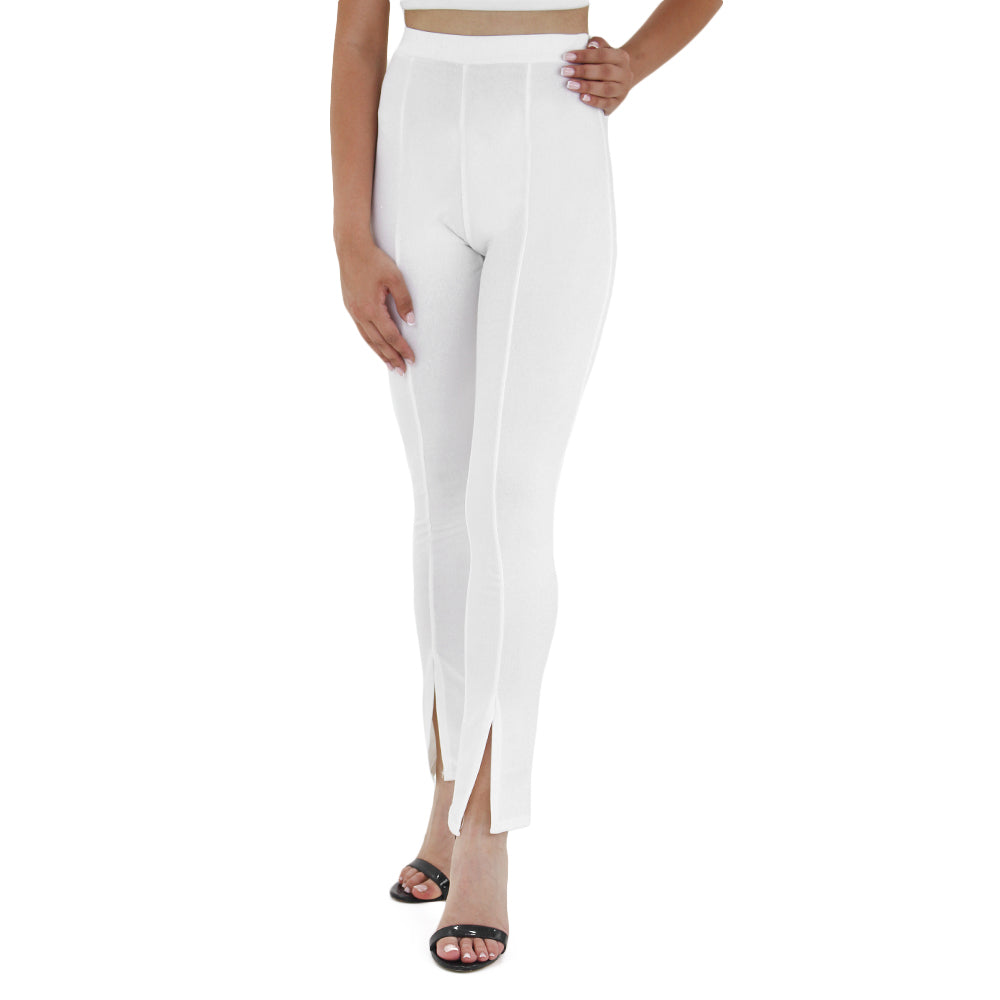 Image for Women's Slim Fit Trousers With Split Leg Front,White