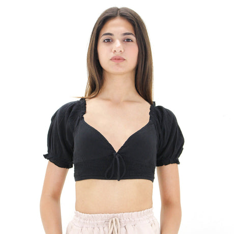 Image for Women's Cotton Ruffle Crop Top,Black