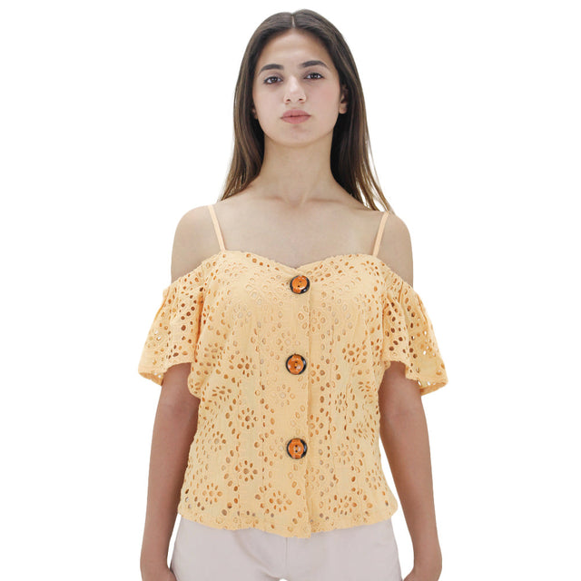 Image for Women's Shoulder Strap Embroidered Blouse,Light Orange