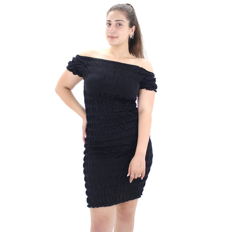 Image for Women's Off Shoulder Glitter Smock Dress,Black