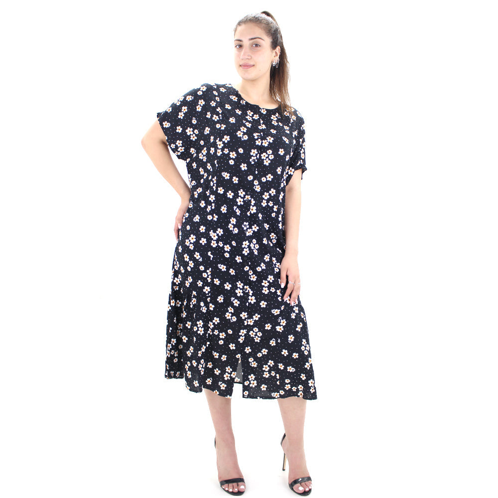 Image for Women's Floral Oversize Shirt Midi Dress,Black