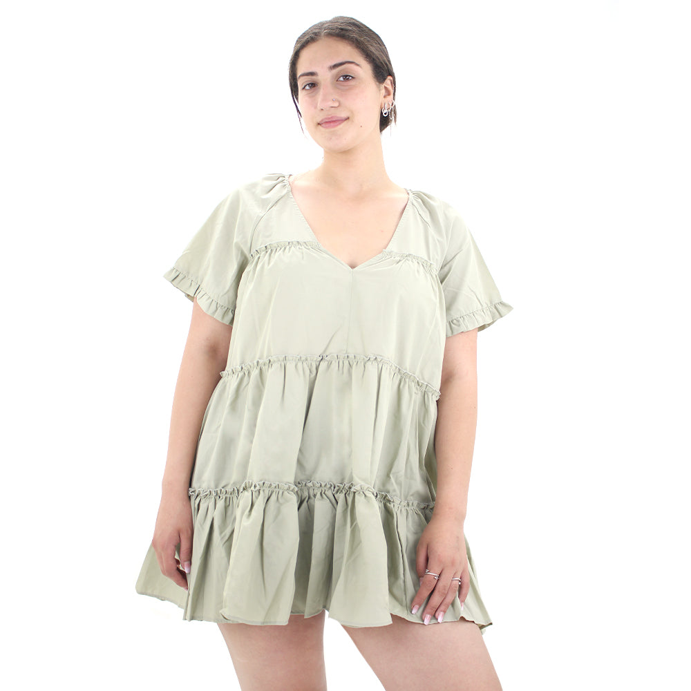 Image for Women's Ruffle Oversize Mini Dress,Light Green