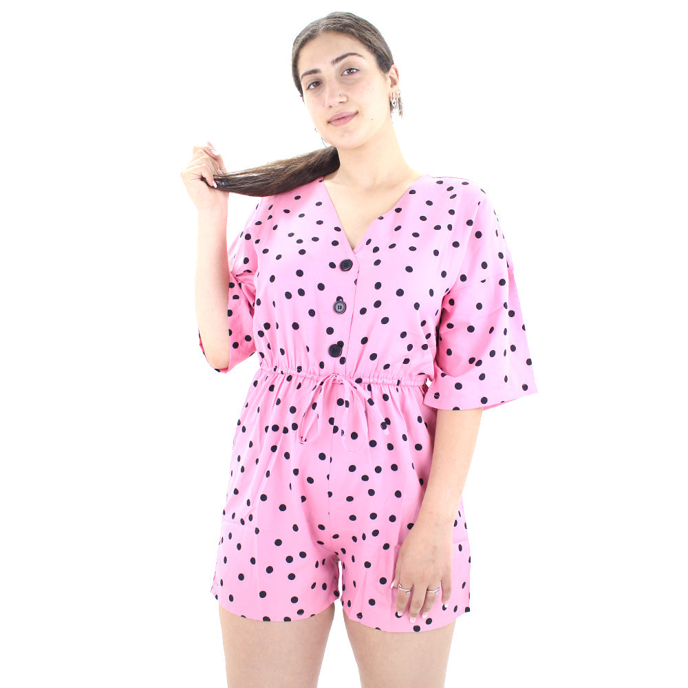 Image for Women's Polka Dots V-Neck Jumpsuit,Pink