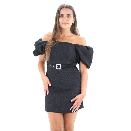 Image for Women's Belted Off Shoulder Formal Dress,Black