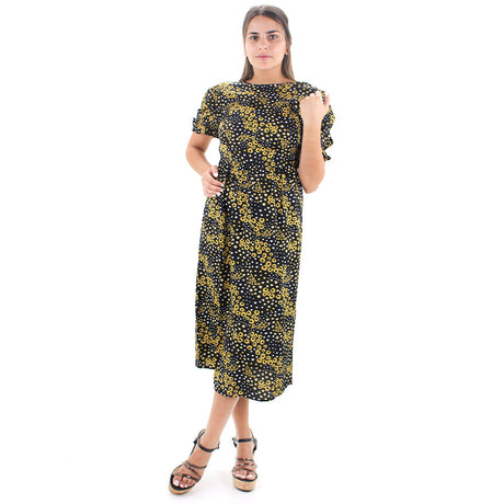 Image for Women's Sunflower Print Midi Dress,Black