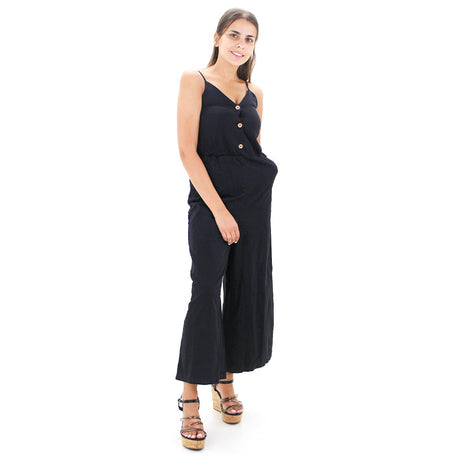 Image for Women's Buttons Wide Leg Cropped Jumpsuit,Black