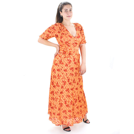Image for Women's Floral Print Open Back Long Dress,Orange