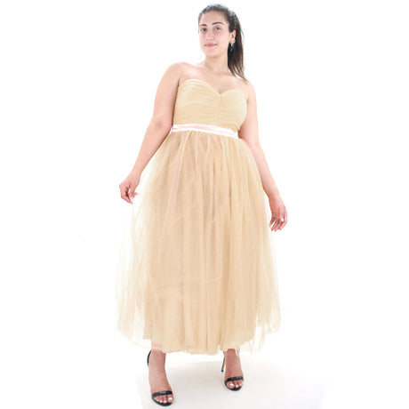 Image for Women's Sweetheart Neck Shiny Dress,Gold