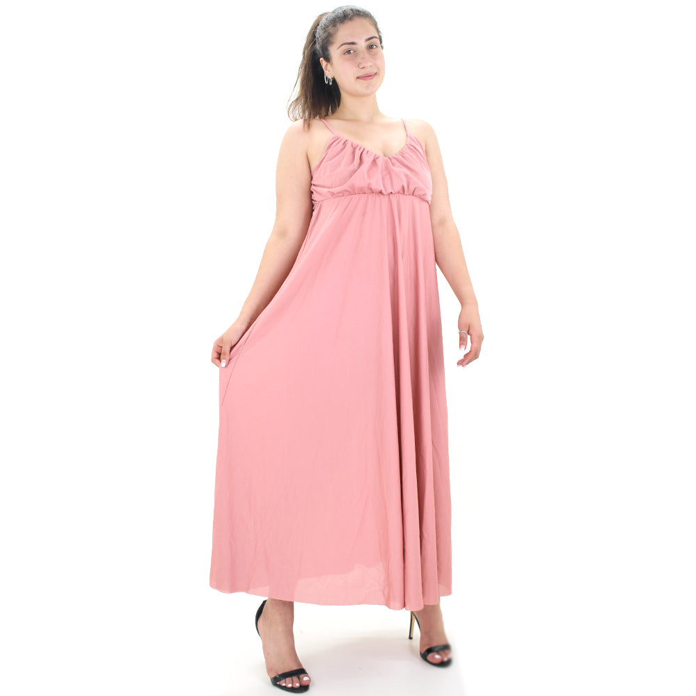 Image for Women's V-Neck Solid Long Dress,Pink