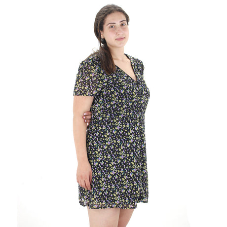 Image for Women's Floral Shirt Short Dress,Black