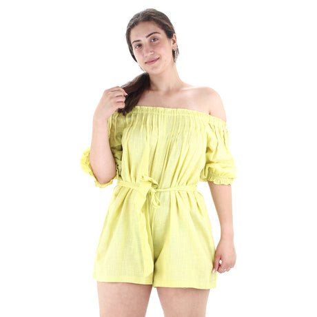Image for Women's Belted Off Shoulder Jumpsuit,Yellow