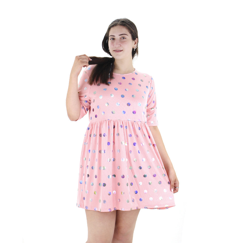 Image for Women's Smocked Dress With Metallic Polka Dots,Pink