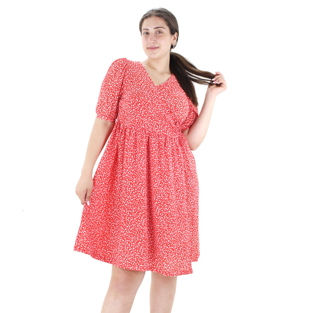 Image for Women's Tie Front Floral Dress Oversized,Red