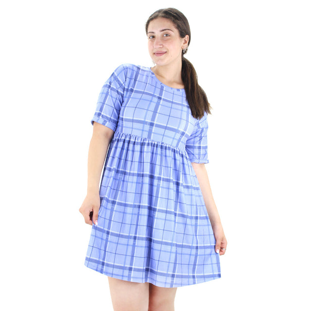 Image for Women's Checked Short Sleeve Dress,Blue