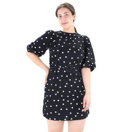 Image for Women's Belted Polka Dots Mini Dress,Black