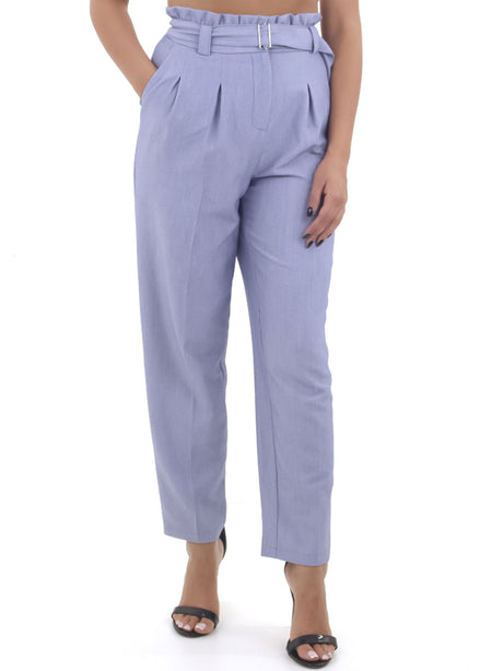 Image for Women's Belted Paperbag Waist Pant,Blue