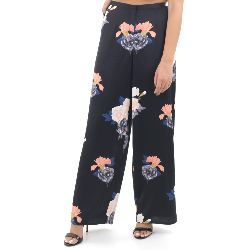 Image for Women's Floral Satin Pant,Black