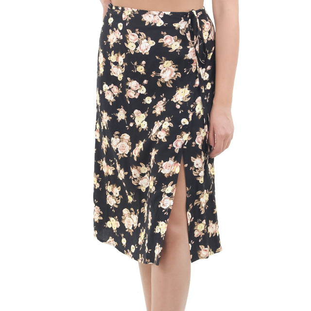 Image for Women's Floral Midi Skirt,Black