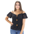 Image for Women's Cold Shoulder Crochet Top,Black