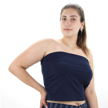 Image for Women's Off Shoulder Cotton Crop Top,Navy