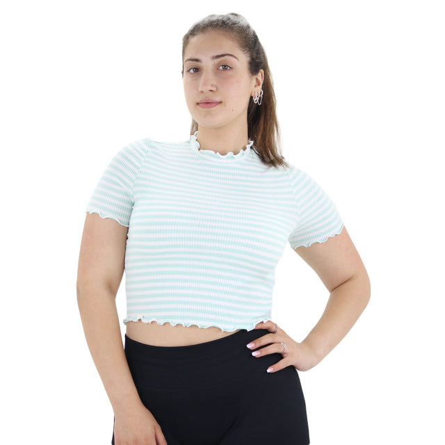 Image for Women's Striped Casual Crop Top,Green/White