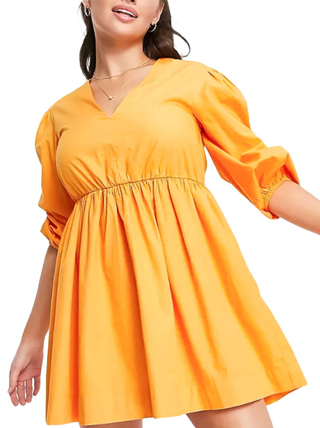 Image for Women's V-Neck Elastic Waist Dress,Orange