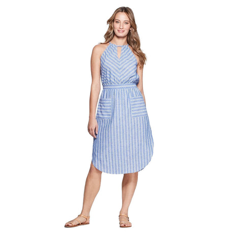 Image for Women's Striped Sleeveless High Neck Midi Dress,Blue