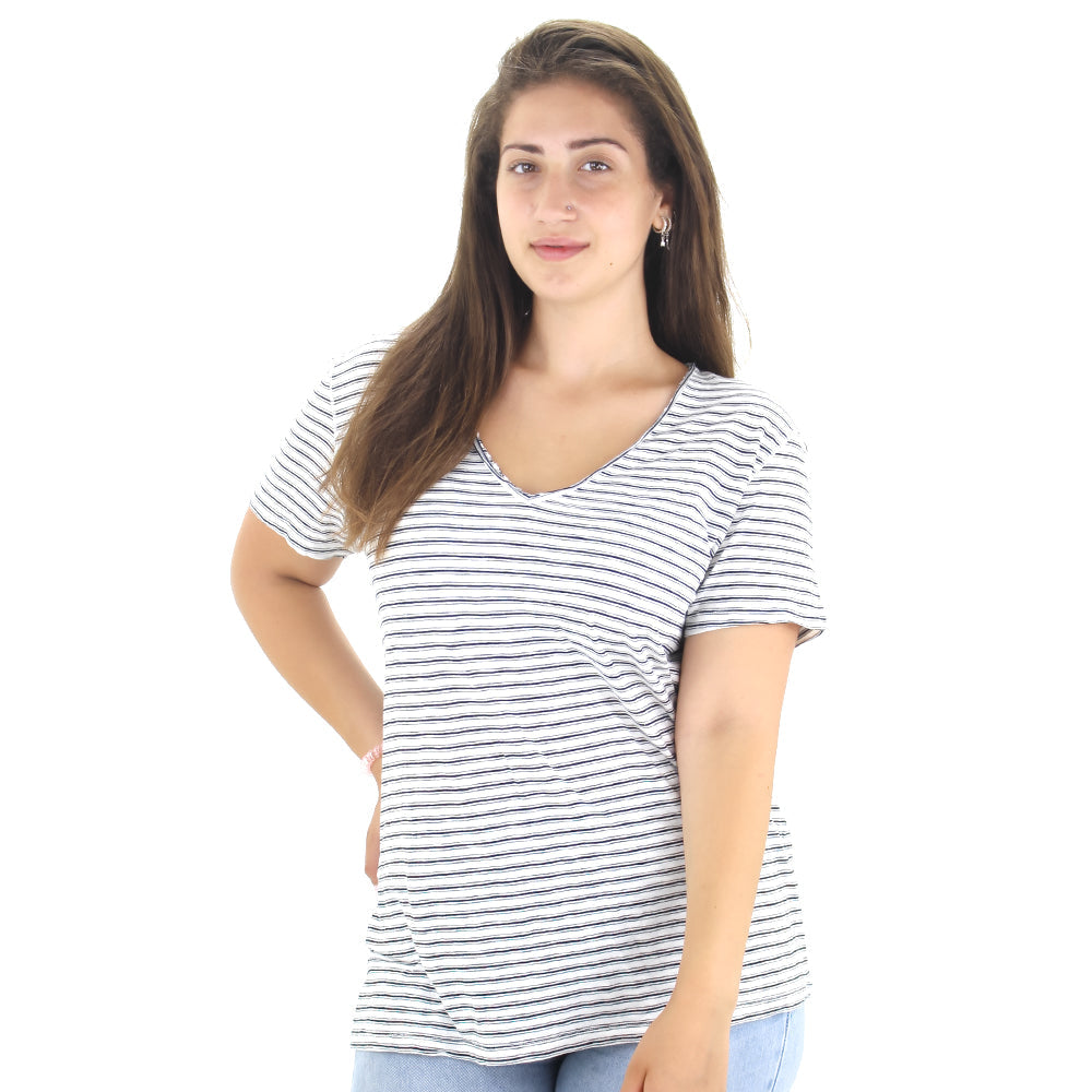 Image for Women's Striped V-Neck Top,Black/White